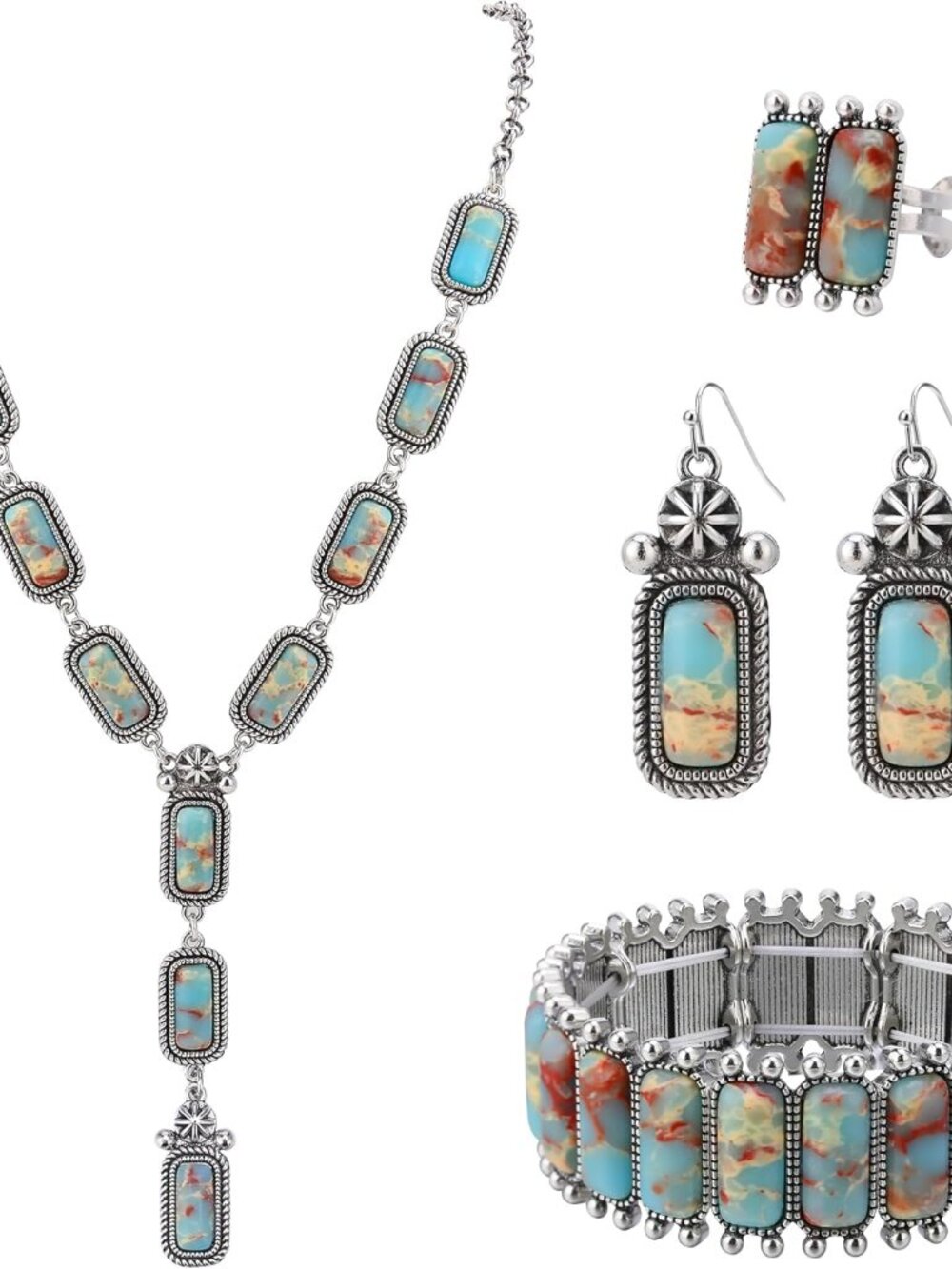 Western Turquoise Jewelry Set for Women - Boho Vintage Navajo Style